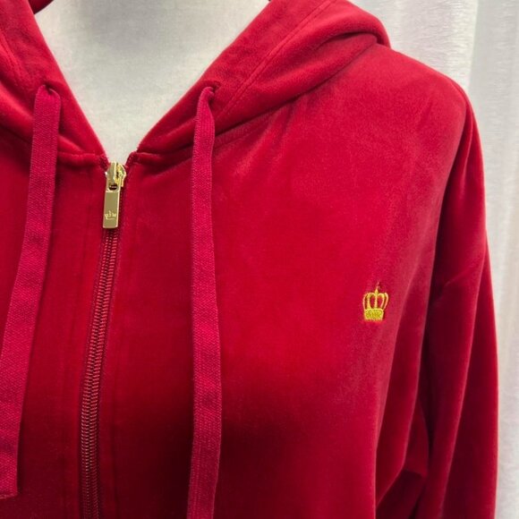 Juicy By Juicy Couture Red Velour Zip Hoodie XL Gold Glitter Logo Track Jacket - Picture 4 of 9